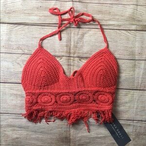 NWT Sans Souci Crochet Crop Top Pink Women's Size Medium Hippie Boho Festival